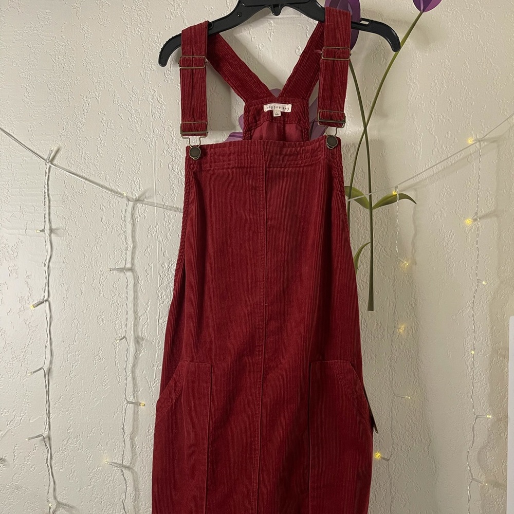 NEW Maroon Corduroy Square Neck Pinafore Dress